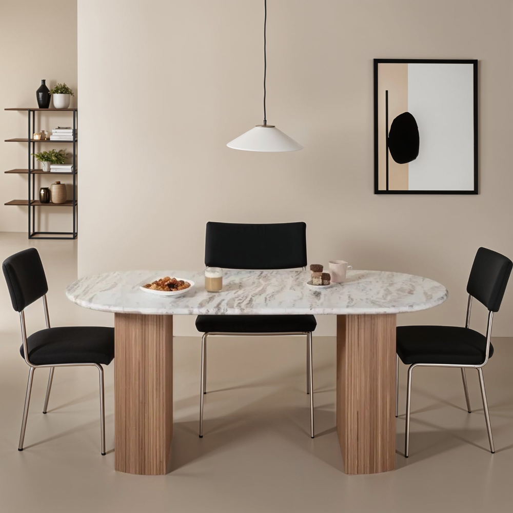 IH Design Bundi 8 Seater Natural Marble and Wood Pedestal Dining Table Image 5