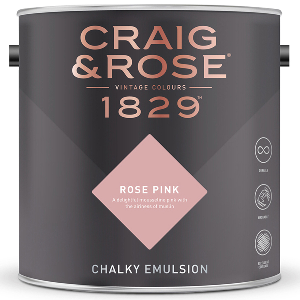 Craig & Rose Walls and Ceilings Rose Pink Chalky Emulsion Paint 5L Image 2