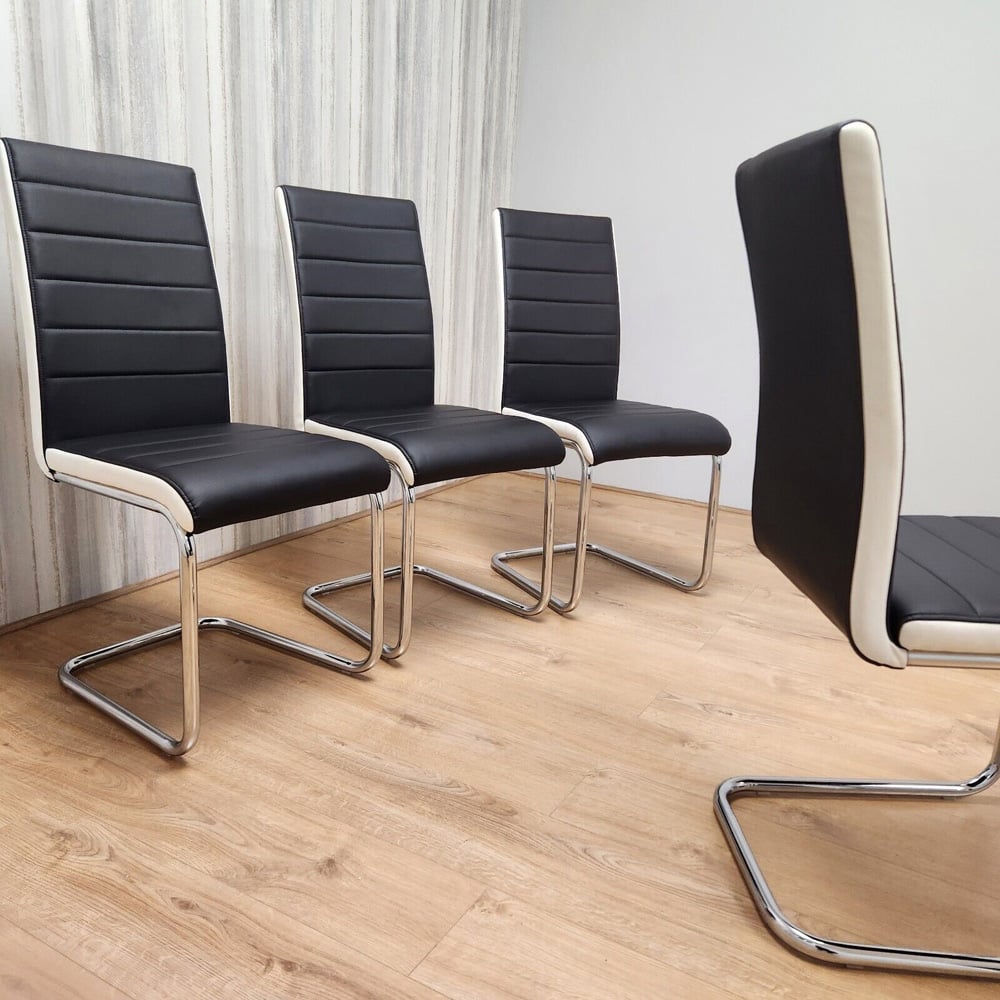 Denver Set of 4 Black Leather Dining Chairs Image 4