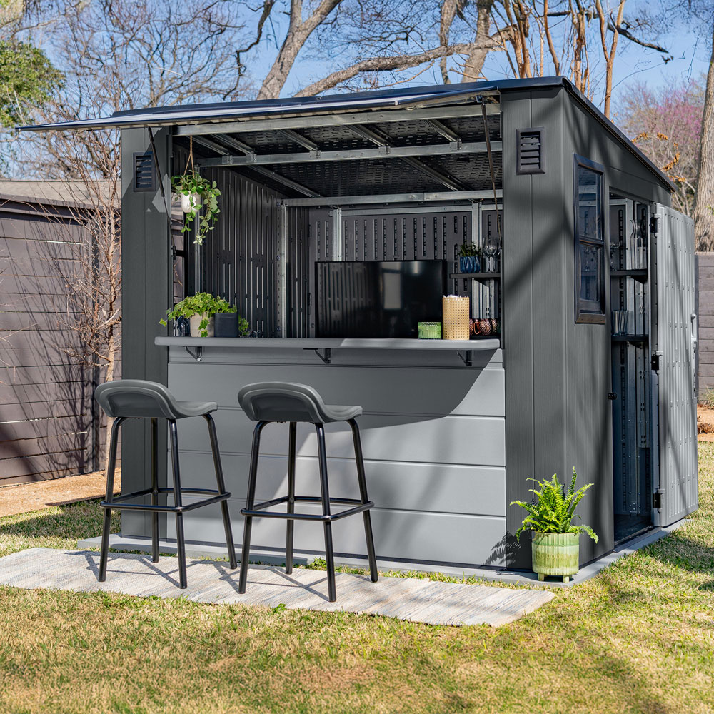 Suncast Cabana 8 x 7ft Cool Grey Entertainment Storage Shed with Fold Down Bar Top Image 2
