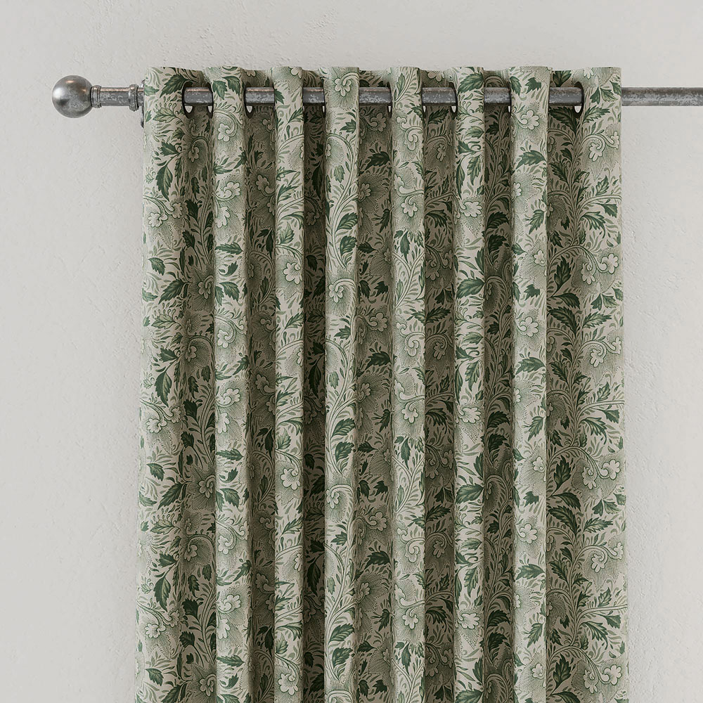 V&A Ornamental Bloom Green Lined Blackout Pencil Pleat Curtains 229 x 137cm Image 2