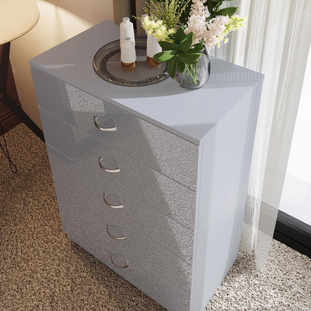 FWStyle Chilton 5 Drawer Grey Gloss Chest of Drawers Image 6