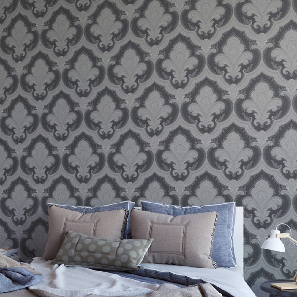 Design ID Damask Black and Grey Wallpaper Image 2