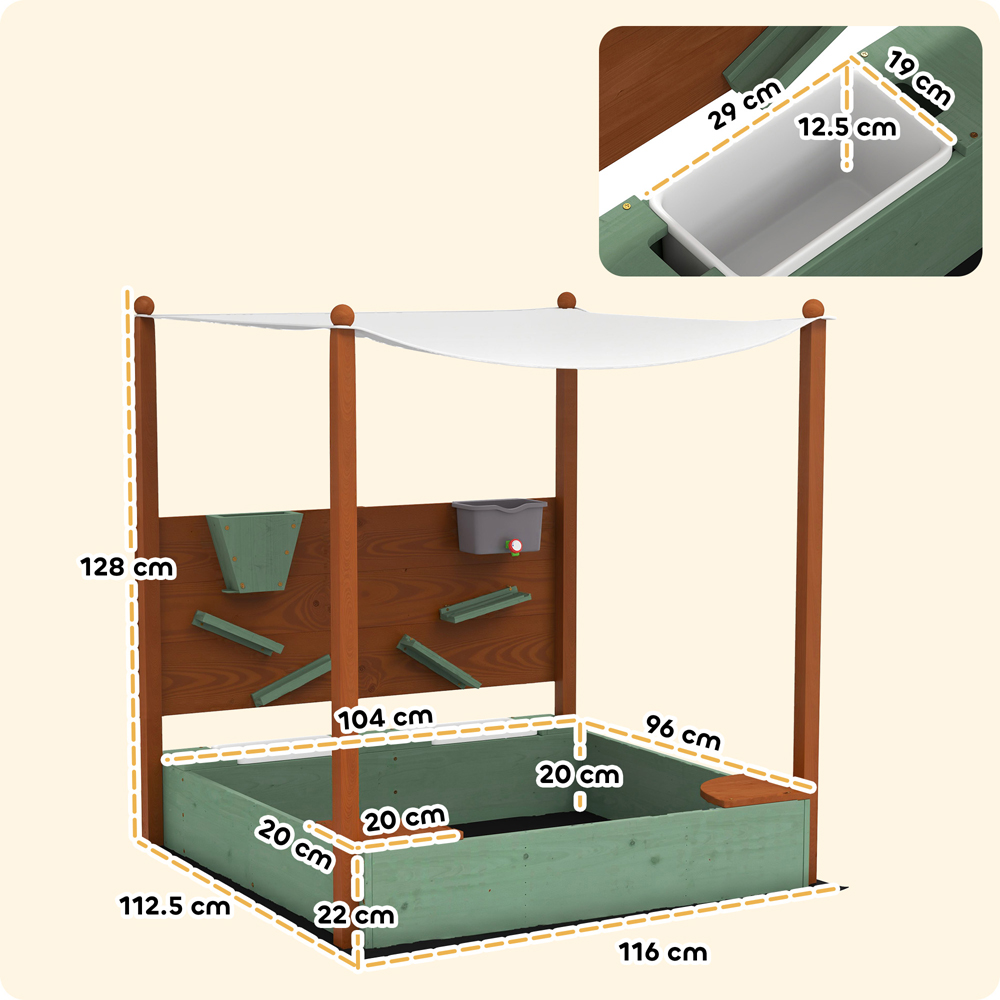 AIYAPLAY Kids Green Wooden Sandpit with Canopy Image 9