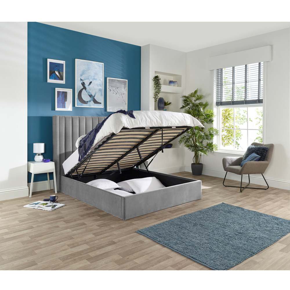 Aspire Helix Double Grey Velvet Ottoman Bed Image 4