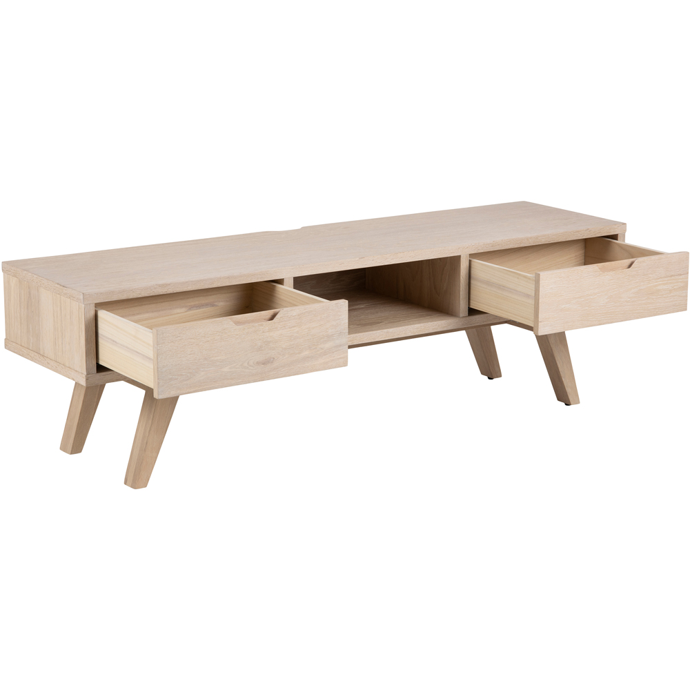 Florence A Line 2 Drawer Single Shelf White Oak TV Unit Image 5