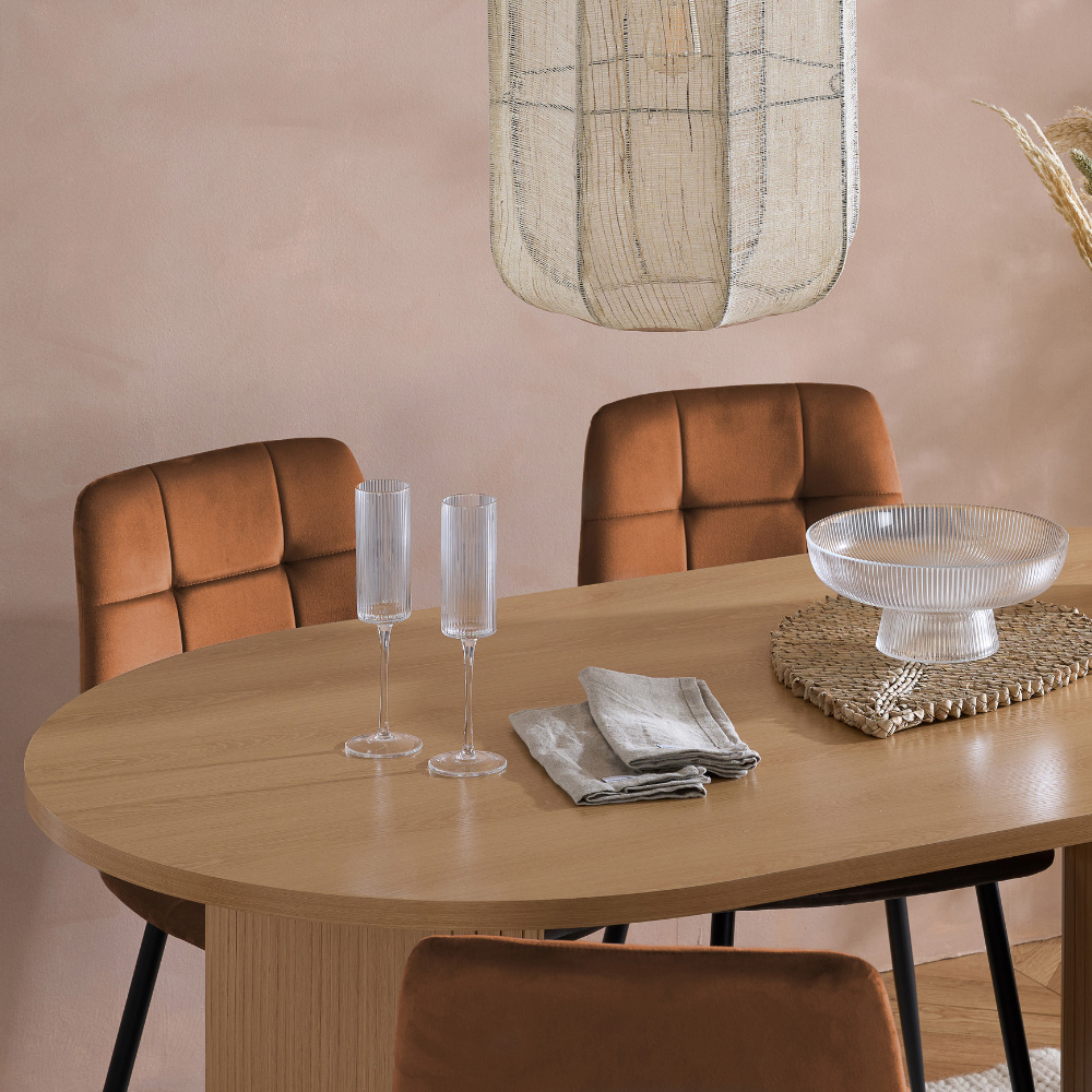 Axel 4 Seater Oval Fluted Dining Set Oak and Russet Fabric Image 4
