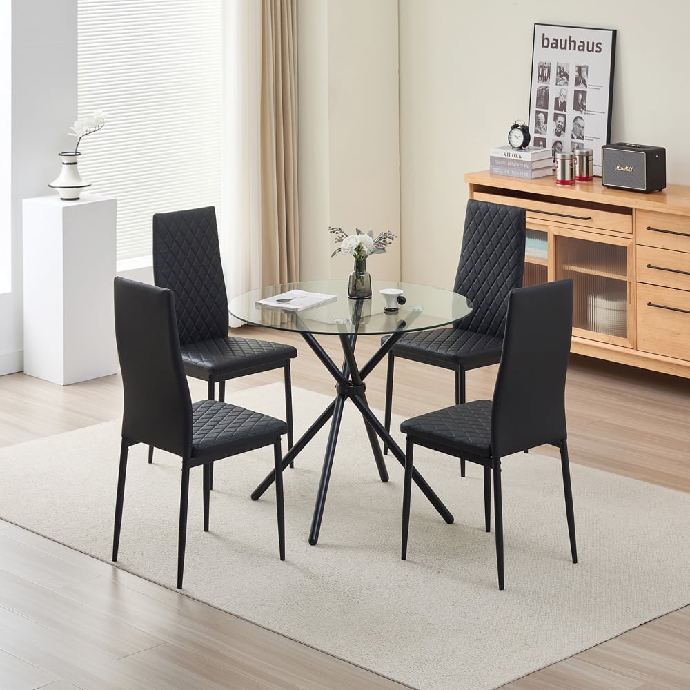 Indoor Living New York Emily 4 Seater Leather Dining Set Black Image 9