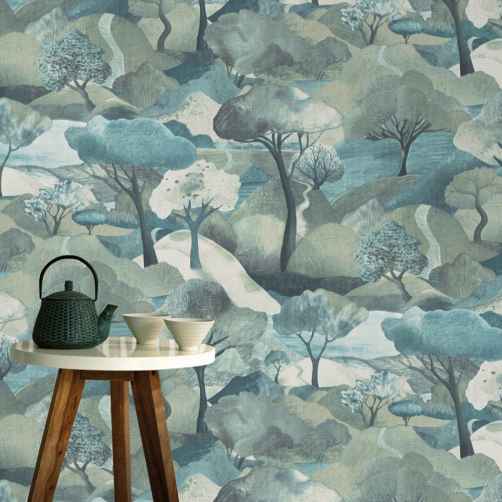 Erismann Tree Landscape Blue Vinyl Wallpaper Image 4