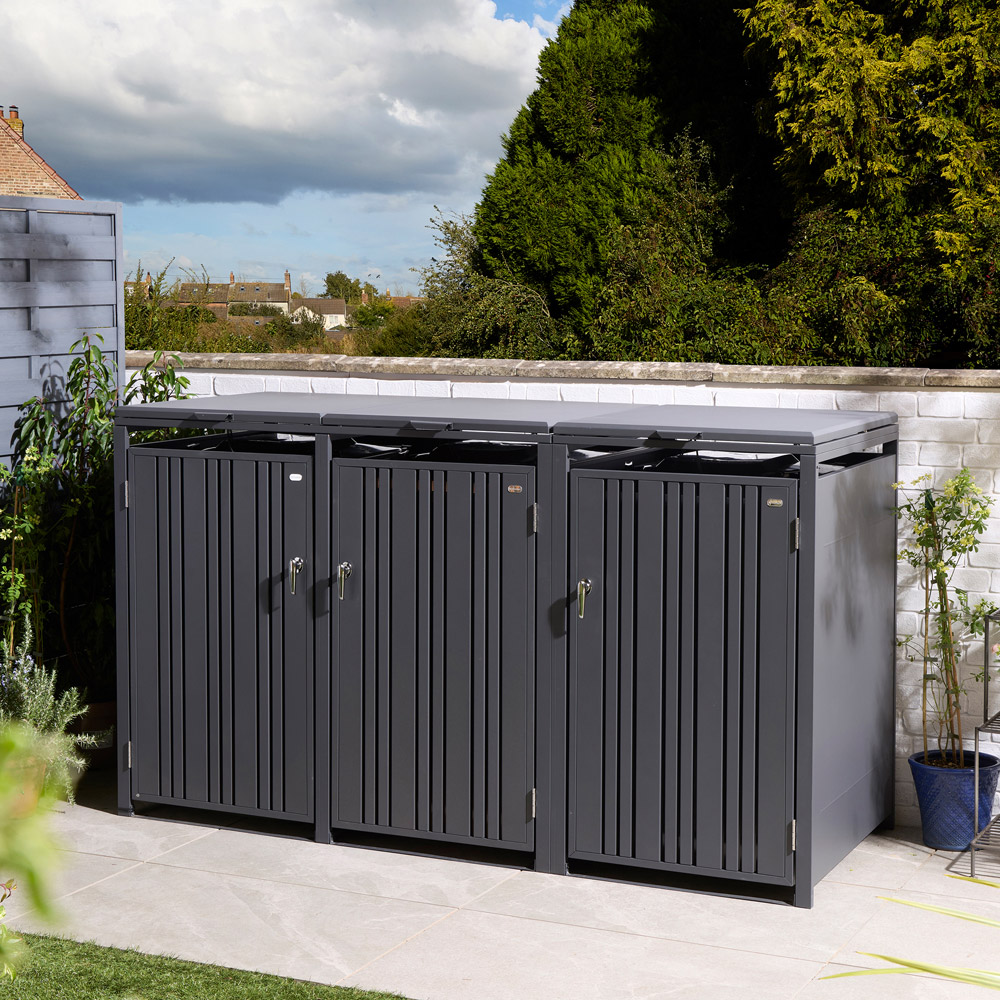 Rowlinson Wimbledon Anthracite 3 Wheelie Bin Store Image 3