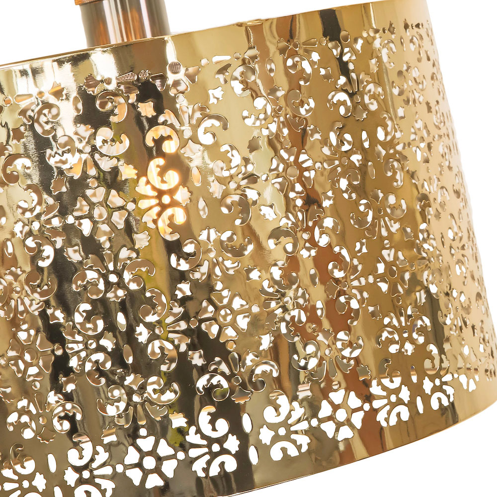 Happy Homewares Shiny Gold Metal Marrakech Pendant Shade with Floral Decoration Image 3