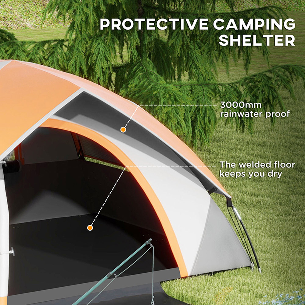 Outsunny 2 Person Waterproof Camping Tent with Sewn-in Groundsheet Orange Image 5