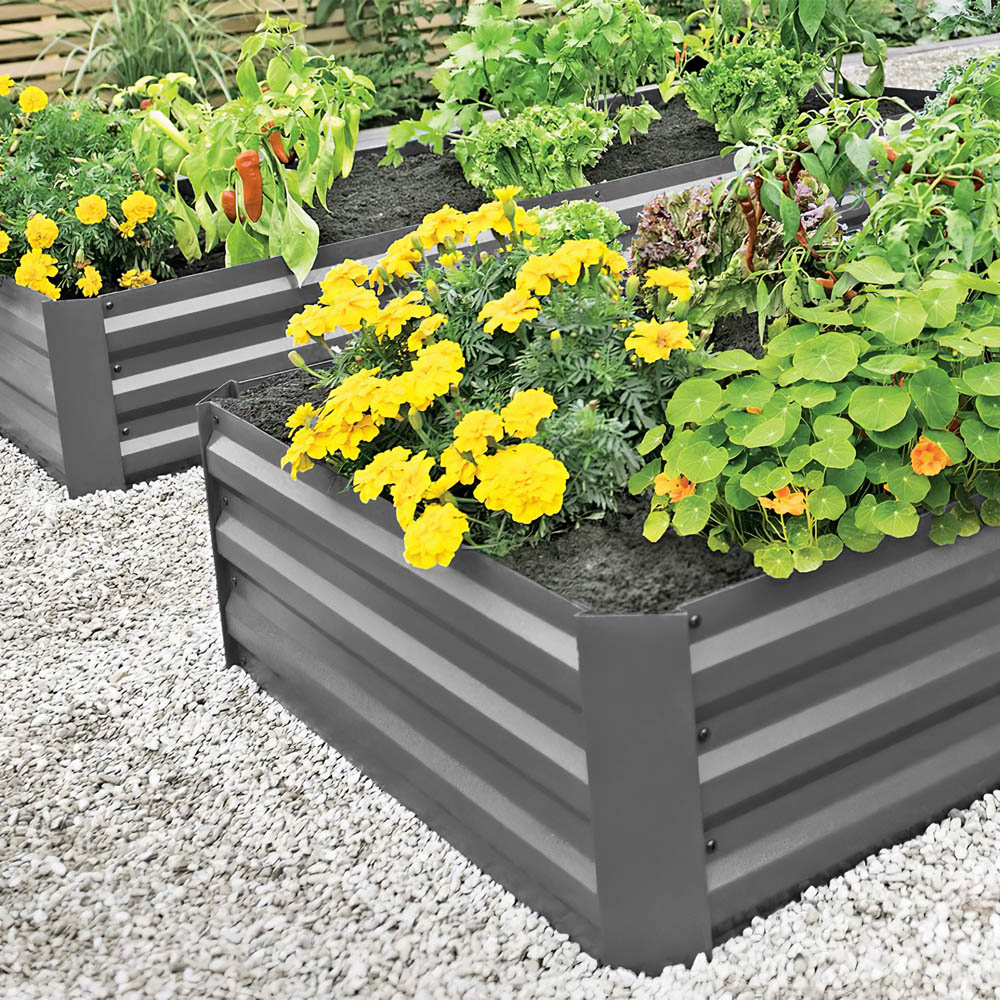 Living and Home 3.9 x 2.9ft Grey Rectangle Weather Resistant Raised Garden Bed 2 Pack Image 3