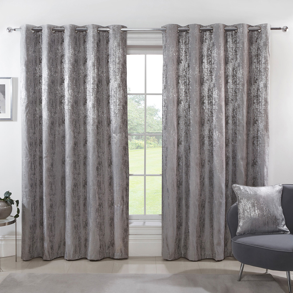 Divante Agadir Silver Jacquard Eyelet Curtain 168 x 229cm Image 1