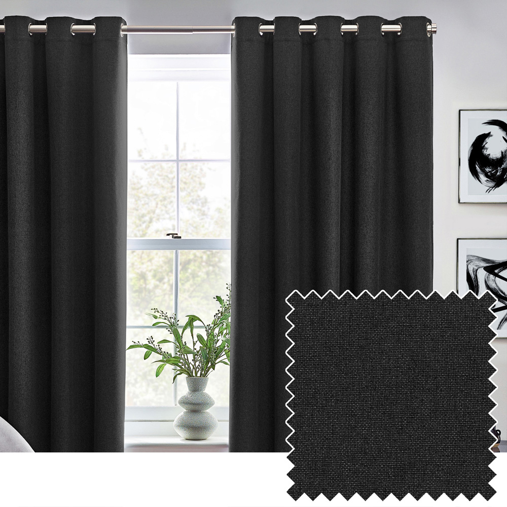 furn. Dawn Black Textured Blackout Eyelet Curtains 168 x 183cm Image 5
