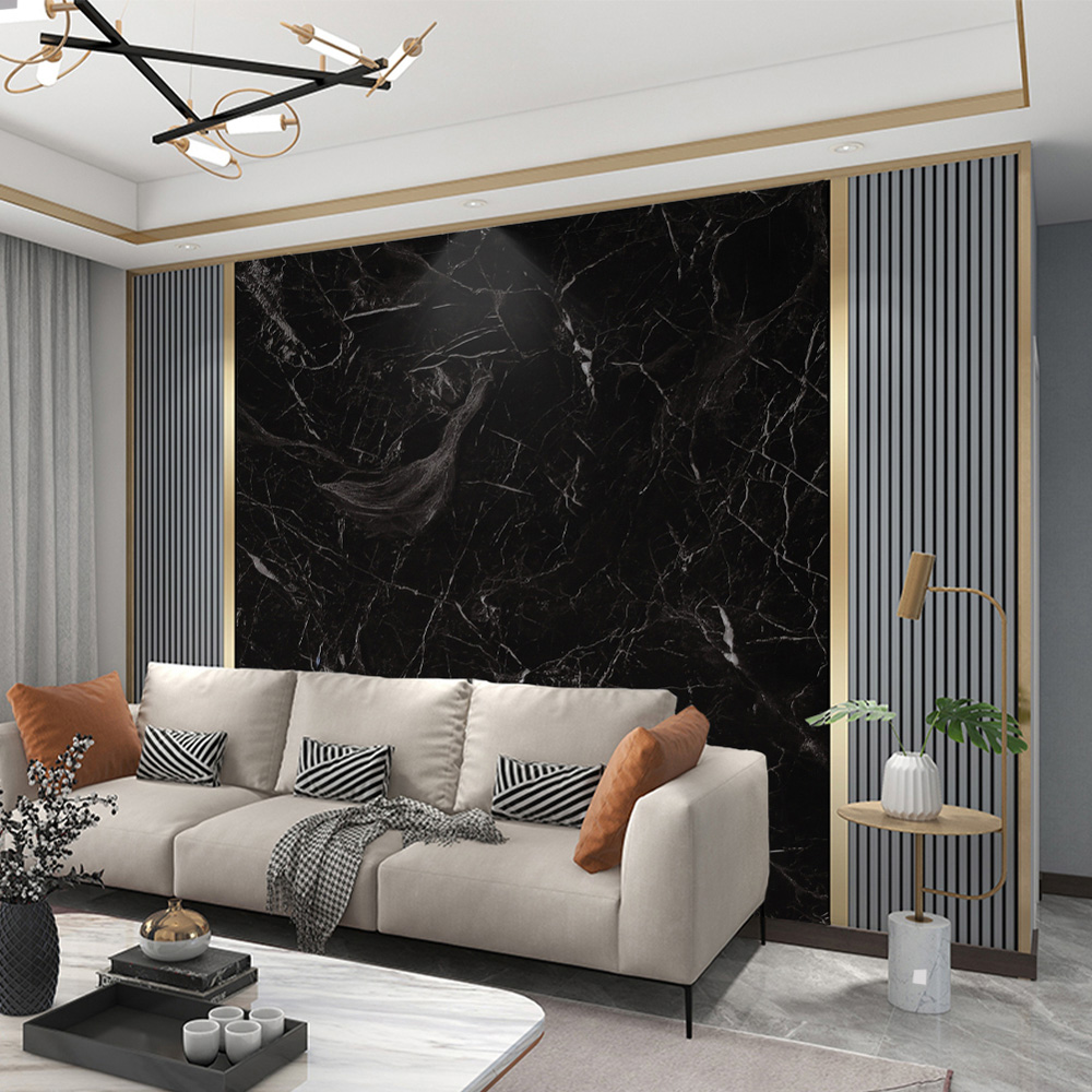 Living and Home Realistic Marble Black Wallpaper Image 7