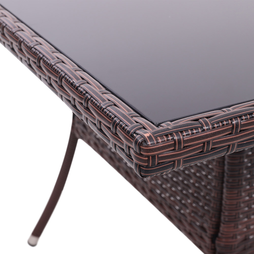 Living and Home Rattan Glass 4 Seater Square Garden Dining Table Brown Image 3