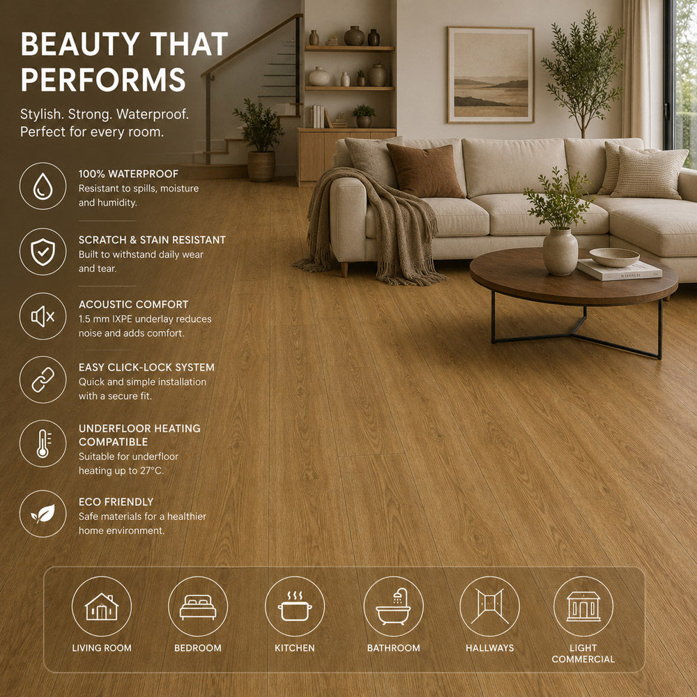Britwall English Oak Wood-Embossed SPC Vinyl Flooring 1220 x 181mm 10 Pack Image 4