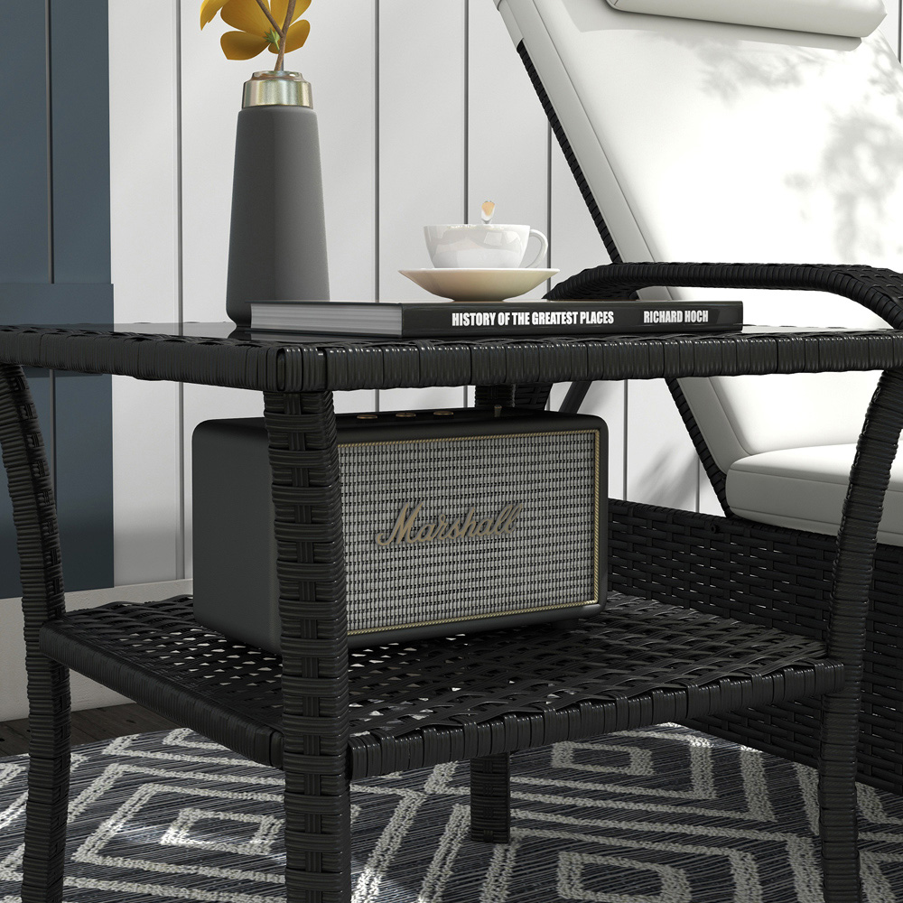 Outsunny Single Shelf Black Rattan Coffee Table with Glass Top Image 3