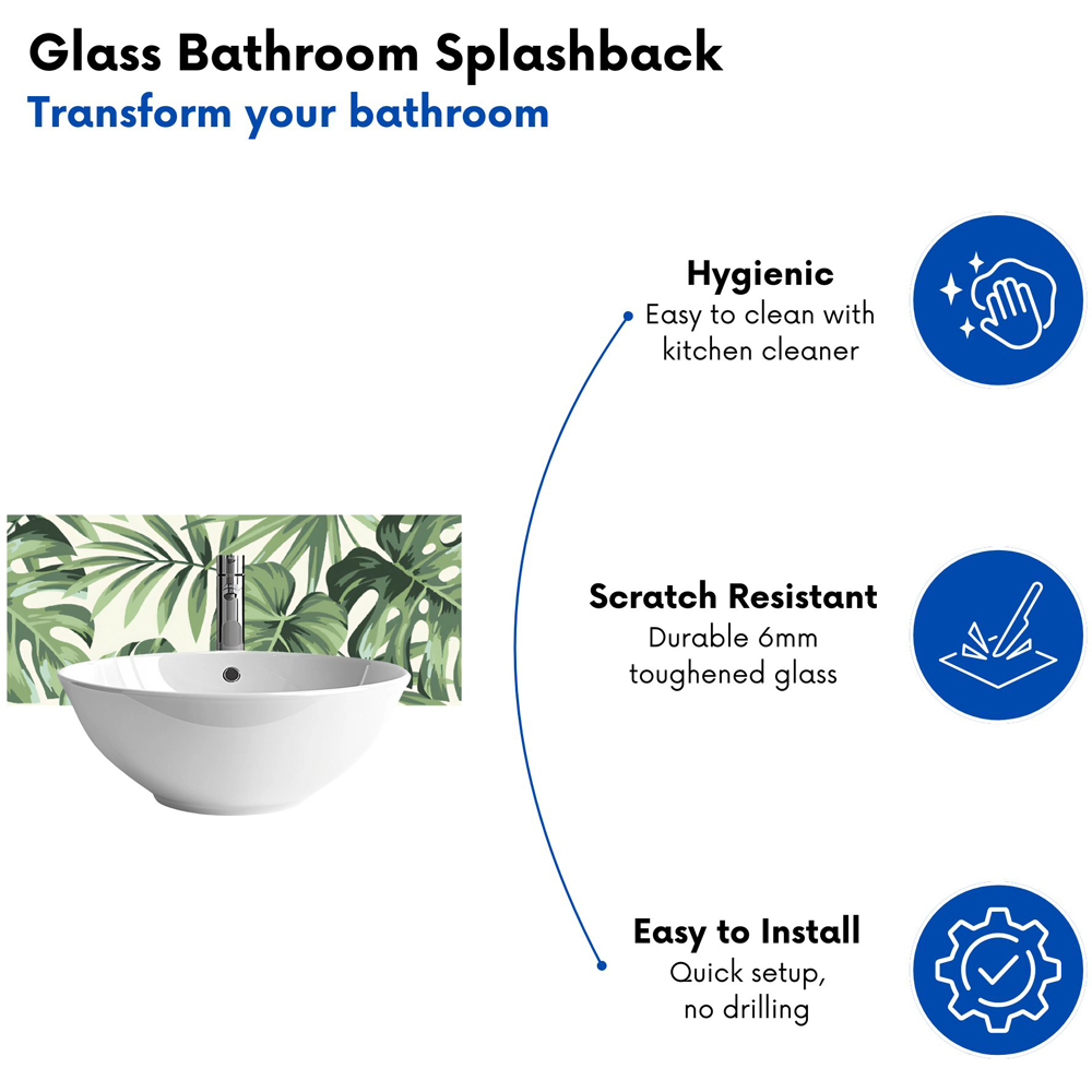 Warren Reed Designer Exotic Palm Leaves Glass Bathroom Splashback 25 x 60cm Image 4