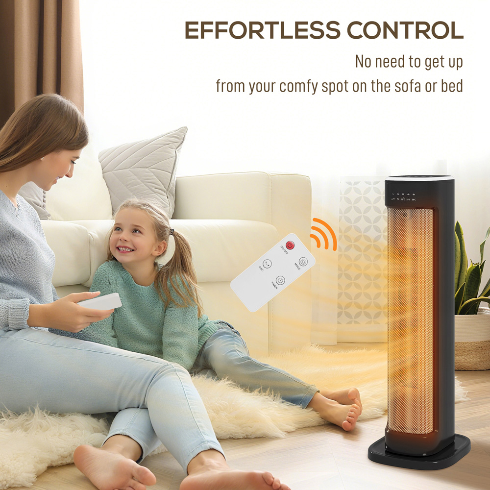 HOMCOM Black Ceramic Electric Fan Space Heater with Timer 2000W Image 4