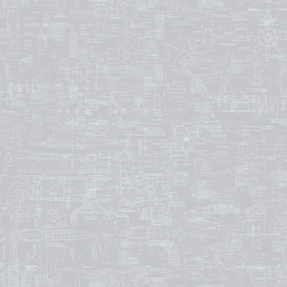 Galerie Nostalgie Technical Drawing Grey and Silver Wallpaper Image 1