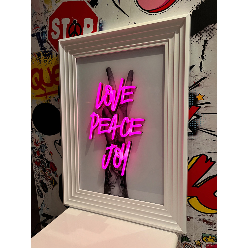 Splashbax Love Peace Joy White Premium Gallery Frame LED Neon Wall Art Image 5