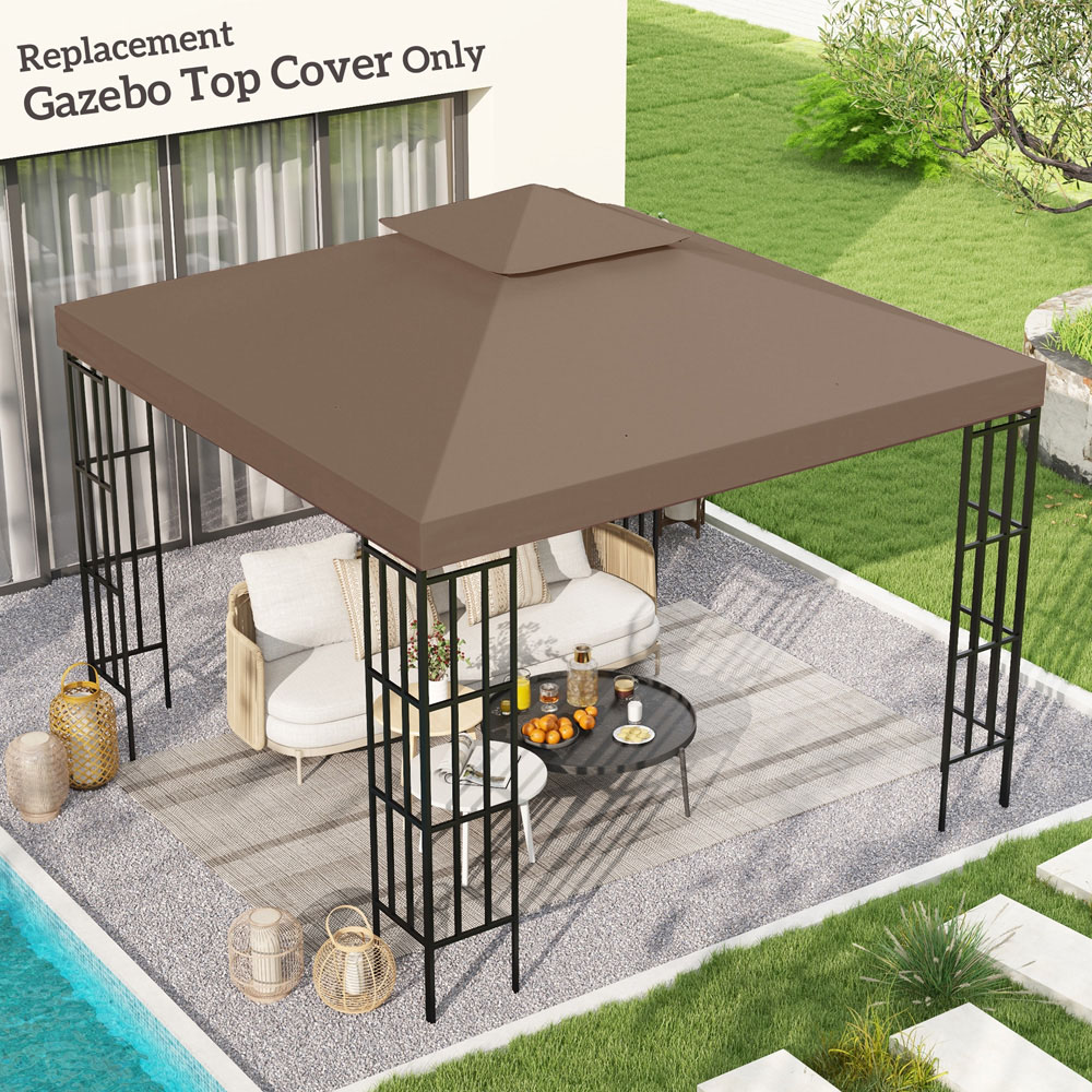 Outsunny 3 x 3m 2-Tier Coffee Gazebo Canopy Replacement Cover Image 2