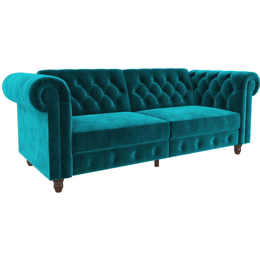 Dorel Felix Chesterfield 3 Seater Teal Velvet Sofa Bed Image 3