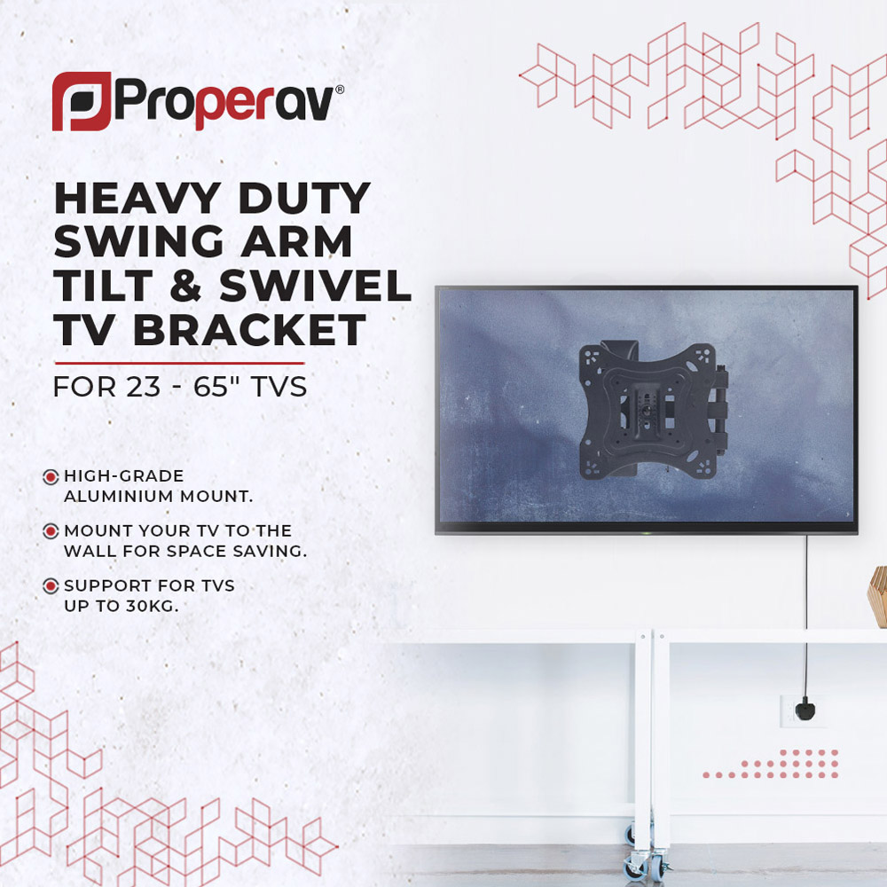 ProperAV Black 23 to 65 inch Heavy Duty Swing Arm Tilt and Swivel TV Bracket Image 4