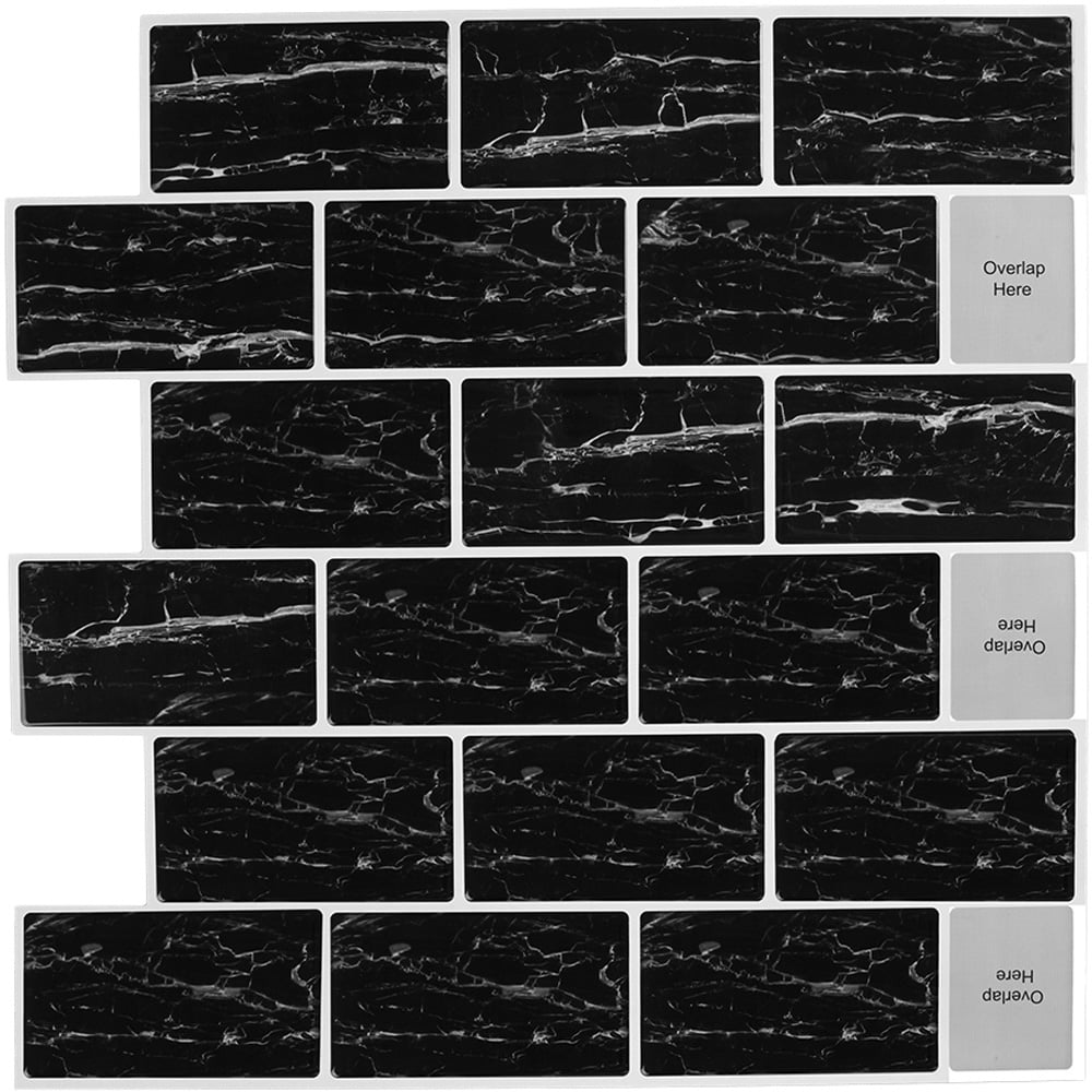 Living and Home Marble Black Peel and Stick Wall Tile Sticker 10 Pack Image 6