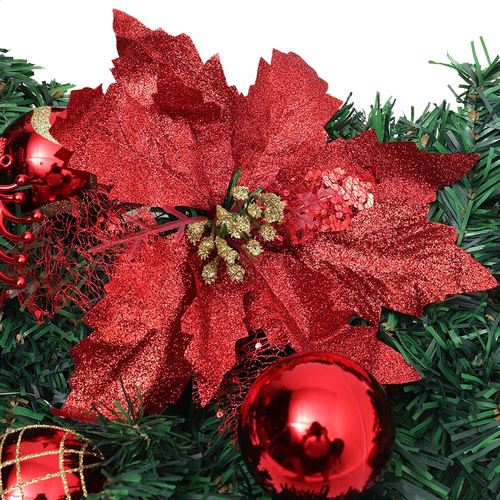 Living and Home Christmas Garland with Red Baubles Stag and Poinsettias 270cm Image 4