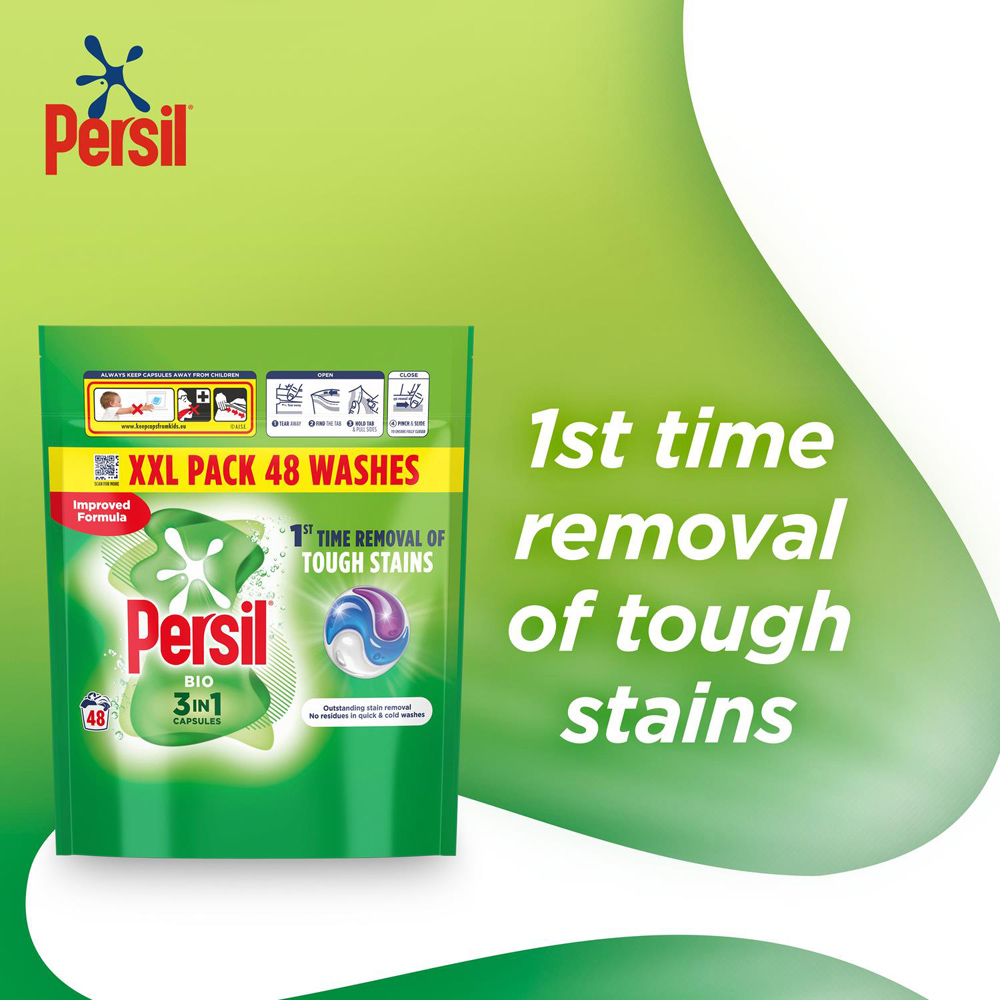 Persil Bio 3 in 1 Washing Capsules XXL 48 Washes 3 Pack Image 4