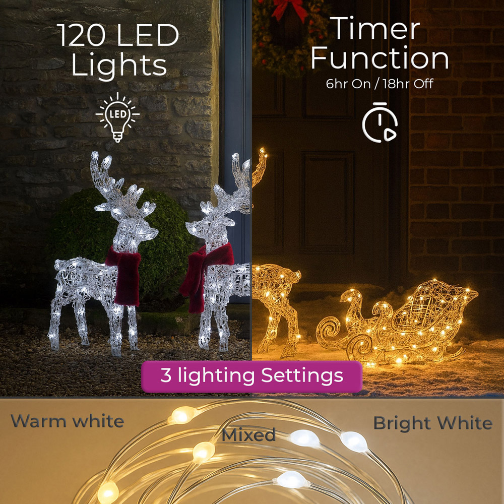 Neo 120 LED Light Up Reindeer Sleigh Christmas Decoration 5m Image 5