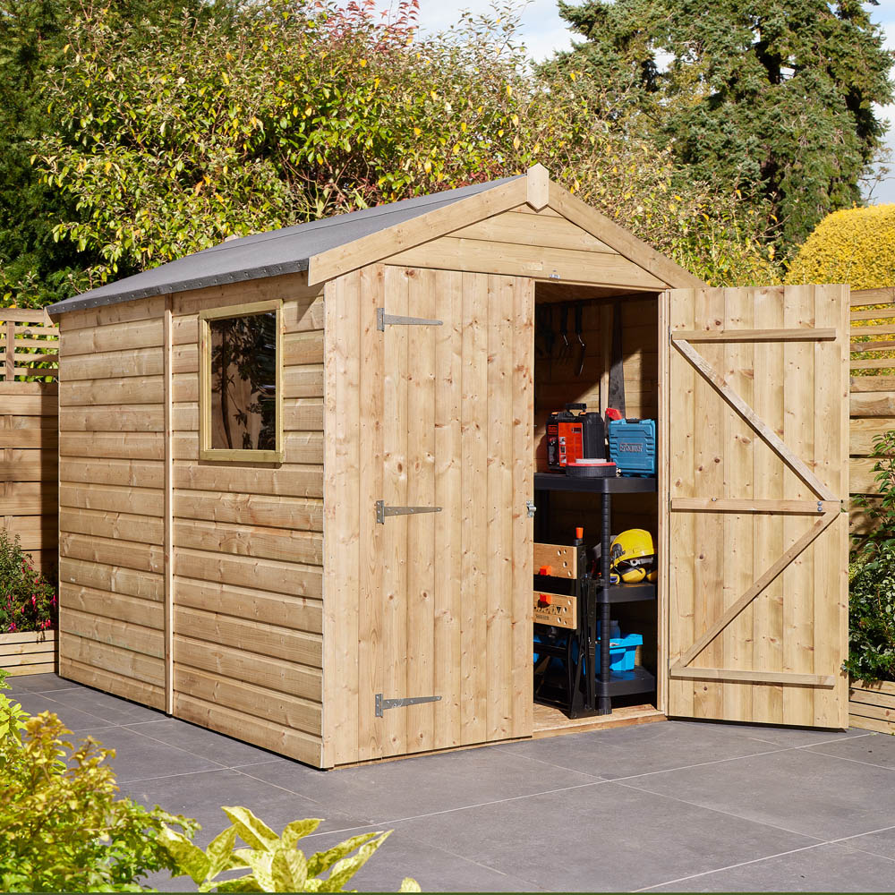 Rowlinson 8 x 6ft Double Door Shiplap Apex Shed with Window Image 9
