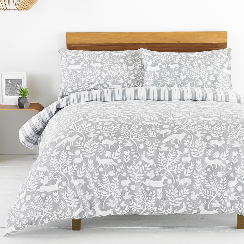 furn. Skandi Woodland King Size Grey Brushed Cotton Duvet Set Image 1