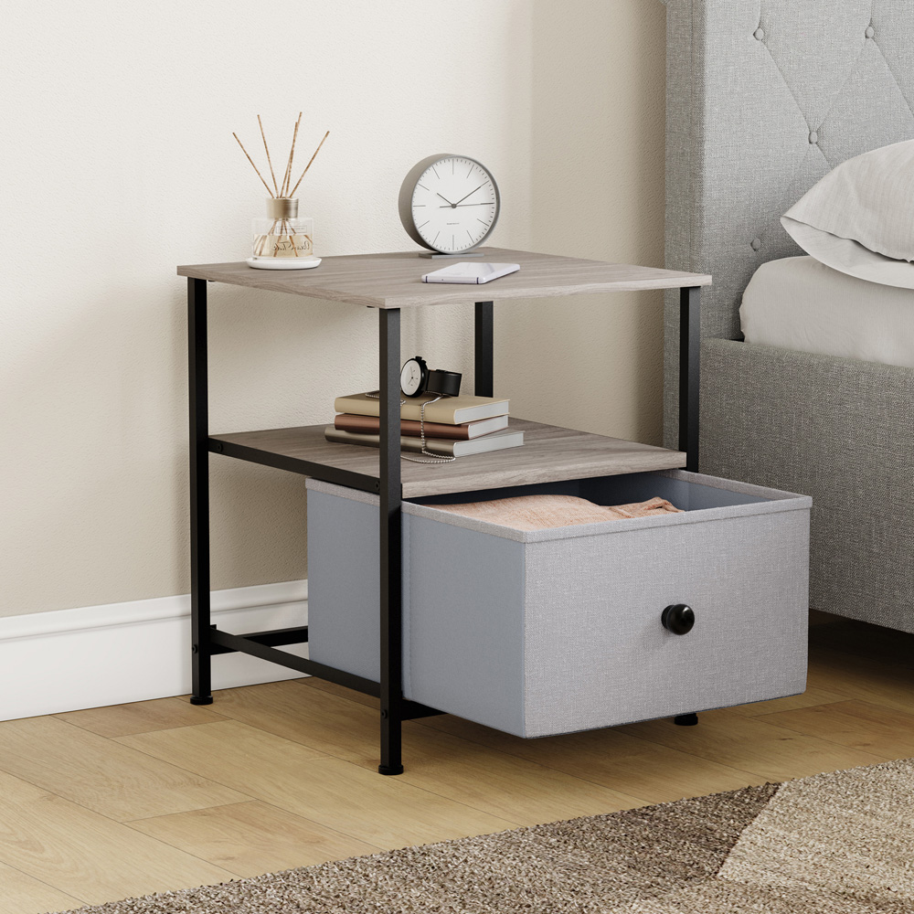 Vida Designs Chorley Single Drawer Single Shelf Beige and Grey Fabric Bedside Table Image 4