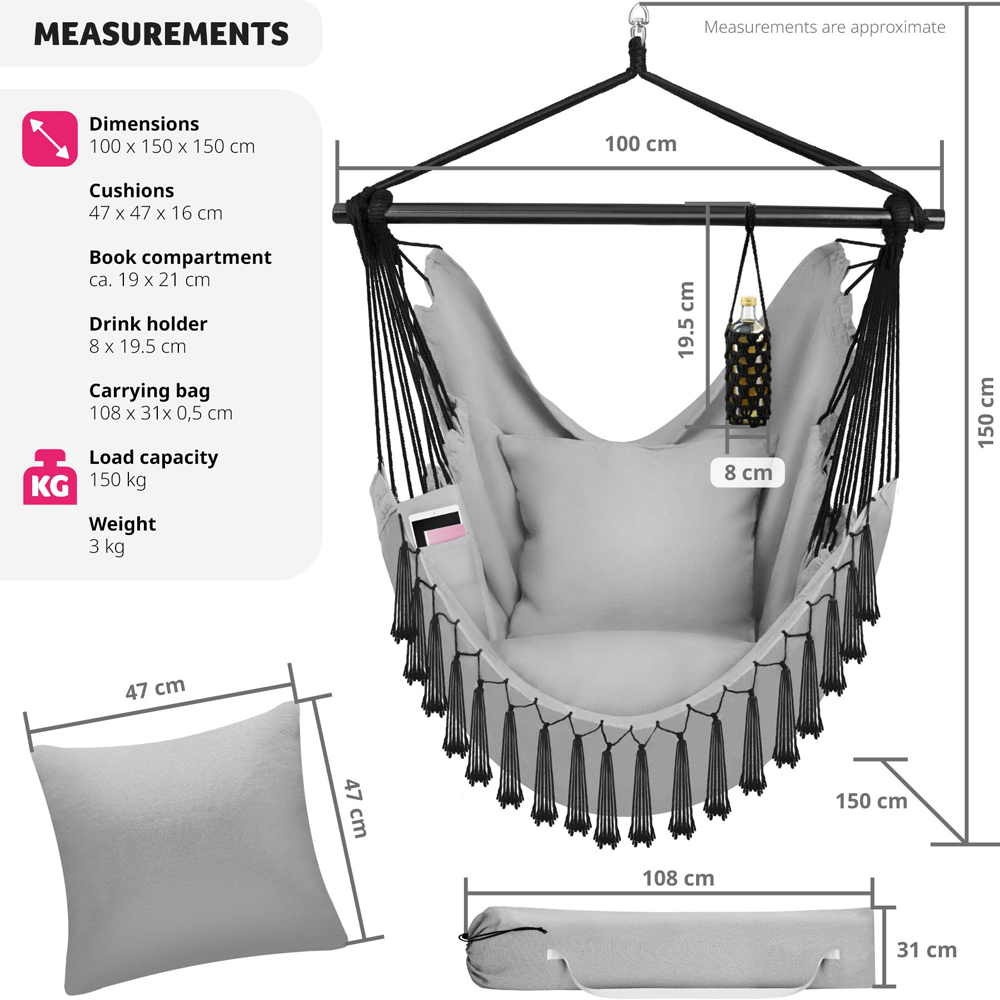 tectake Malika Grey Hanging Chair 150kg Image 9