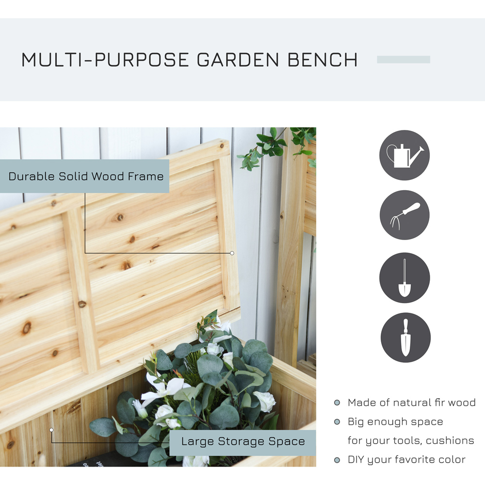 Outsunny 2 Seater Natural Wooden Storage Bench Image 5