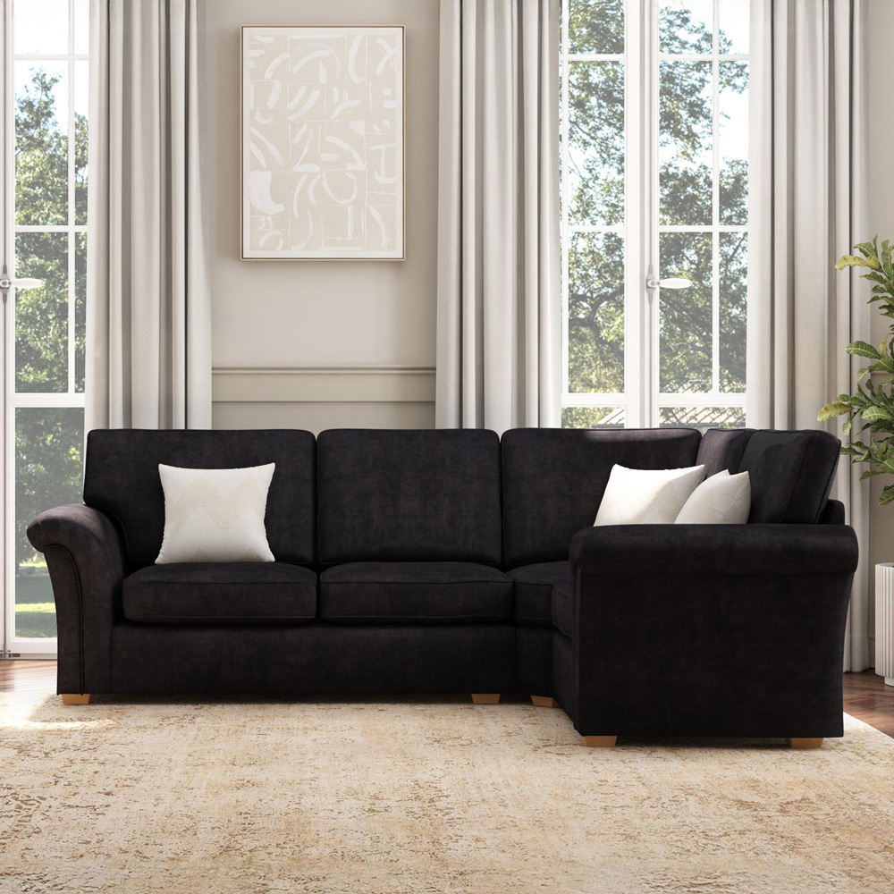 Castleacre 3 Seater Ebony Plush Velvet Left Hand Fixed Back Corner Sofa Image 5