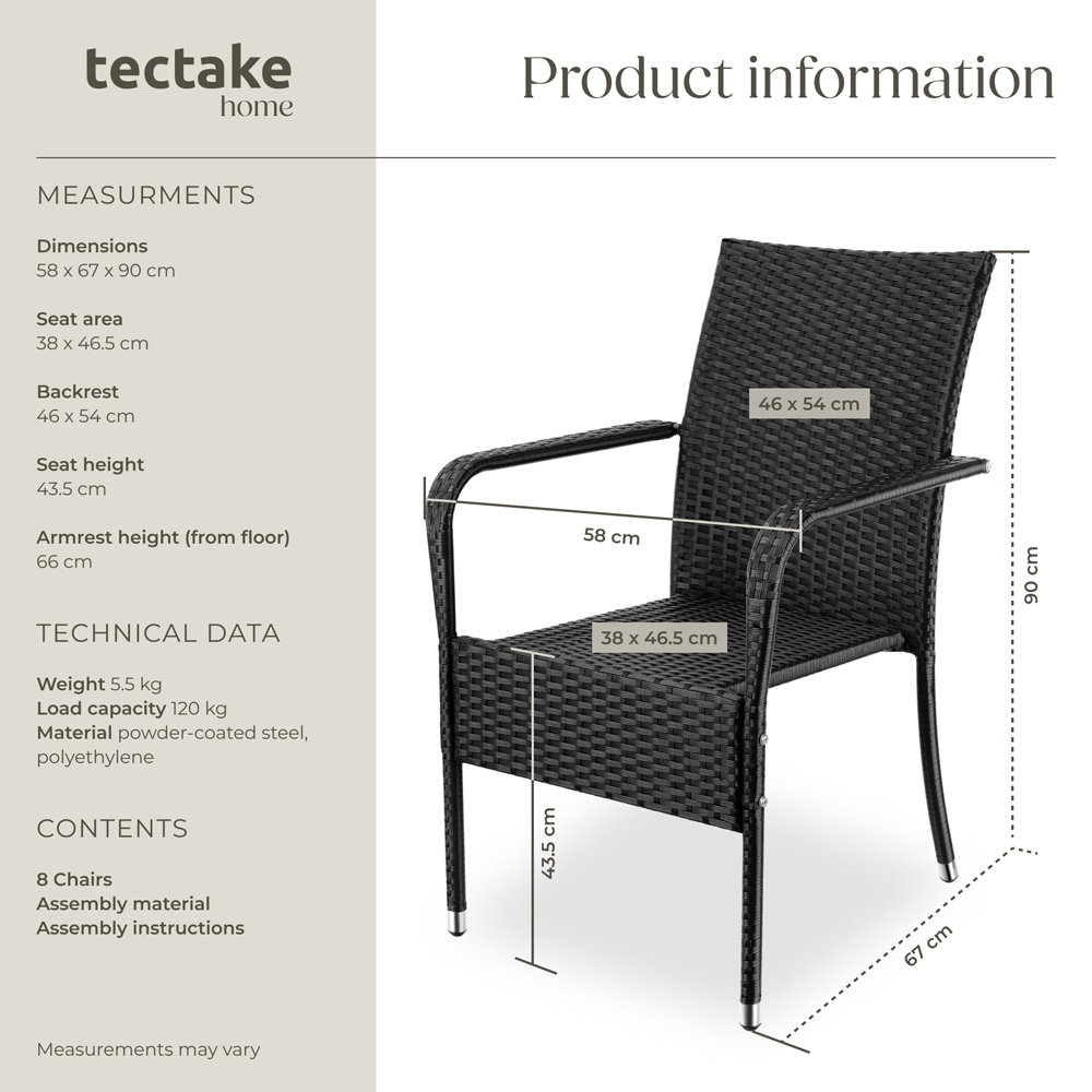 tectake Girona Set of 8 Garden Polyrattan Stackable Chair Image 9