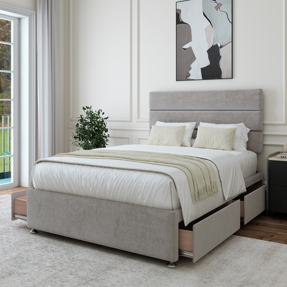 Bedmaster Small Double Seal Grey Naples Velvet 4 Drawer Divan Base with Milan Headboard Image 3