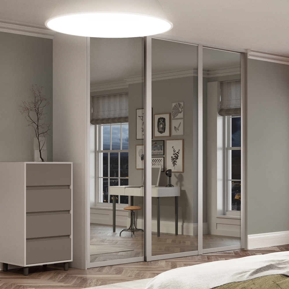 Spacepro Shaker Single Panel Cashmere Frame Mirror Sliding Door 2220 x 914mm Image 2