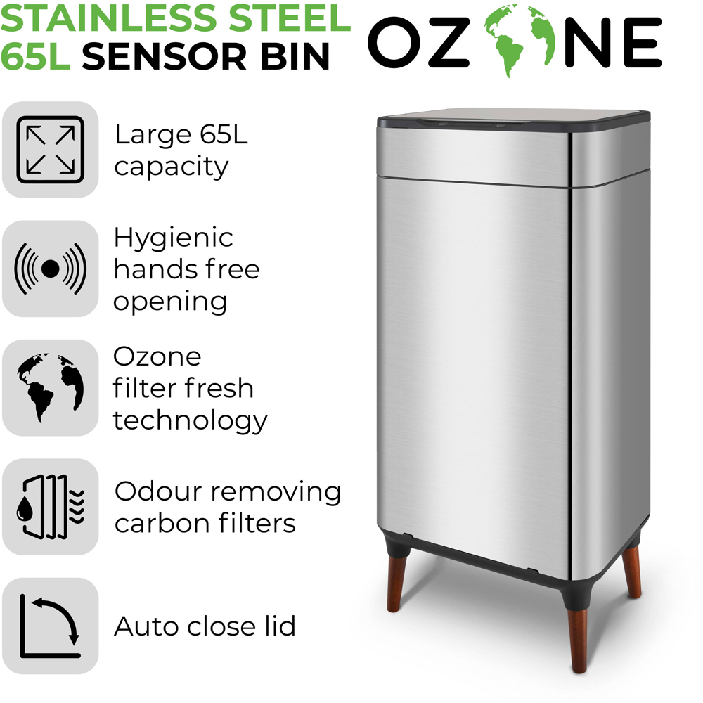 Tower Ozone Filter Silver Stainless Steel Sensor Bin 65L Image 5