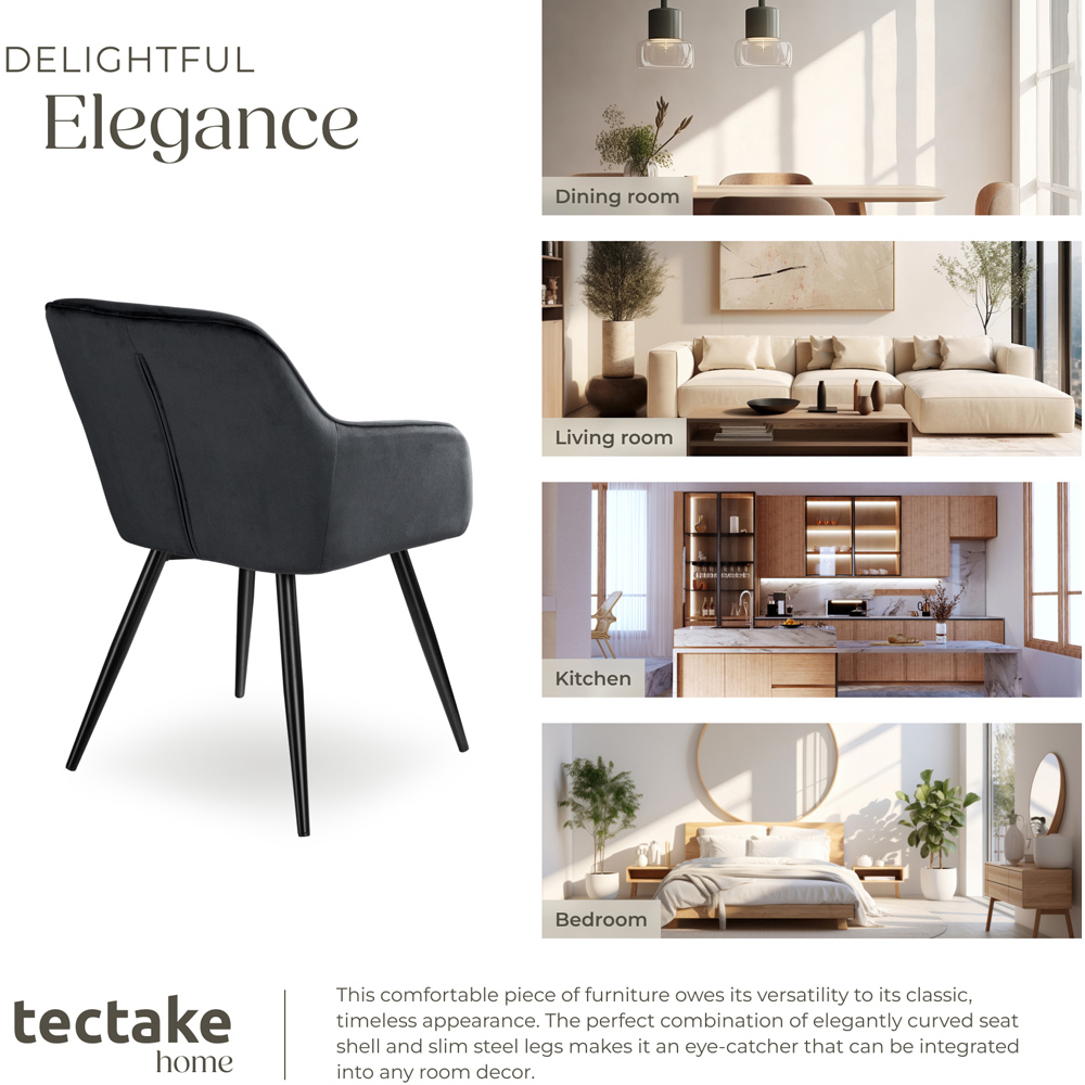 tectake Marilyn Black Velvet Look Padded Dining Chair Image 7
