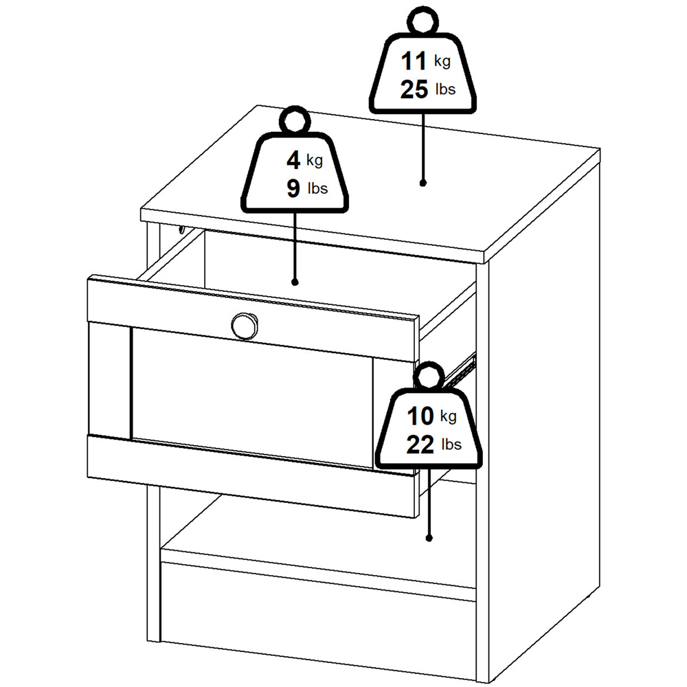 Florence Single Drawer Single Shelf White Bedside Table Image 7