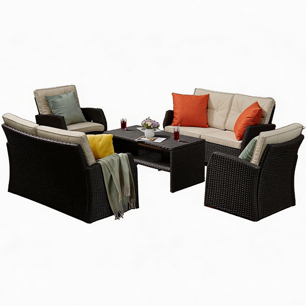 Furniture One 6 Seater Brown Rattan Garden Furniture Set Image 2