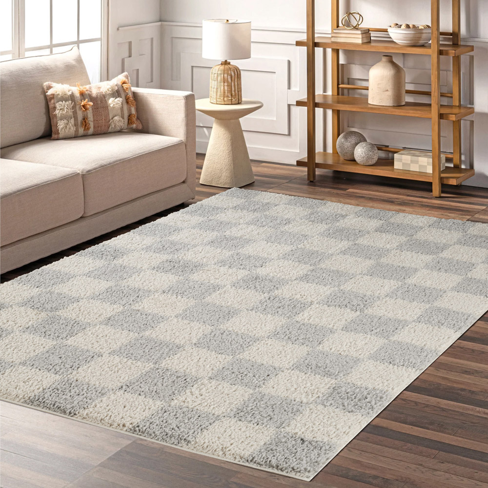 Desire Rugs Chester Grey Shaggy Checkered Rug 120 x 170cm Image 5