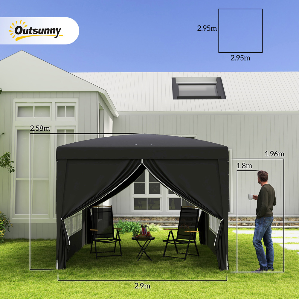 Outsunny 3 x 3m Black Pop Up Gazebo Party Tent Image 9