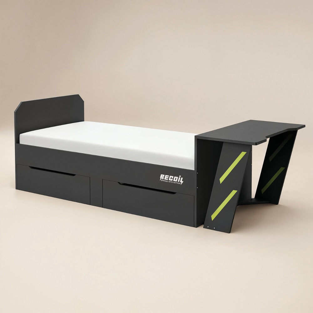 Flair Alister Single Charcoal and Green Gaming Bed with Desk Image 2